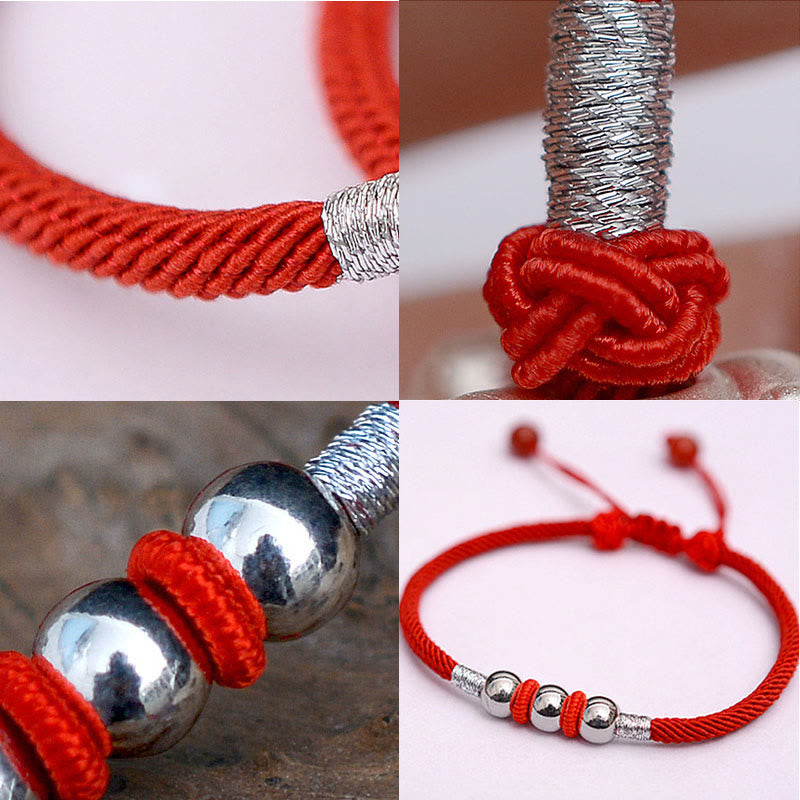 925 Sterling Silber Rotes Schnurarmband für Schutz und Glück