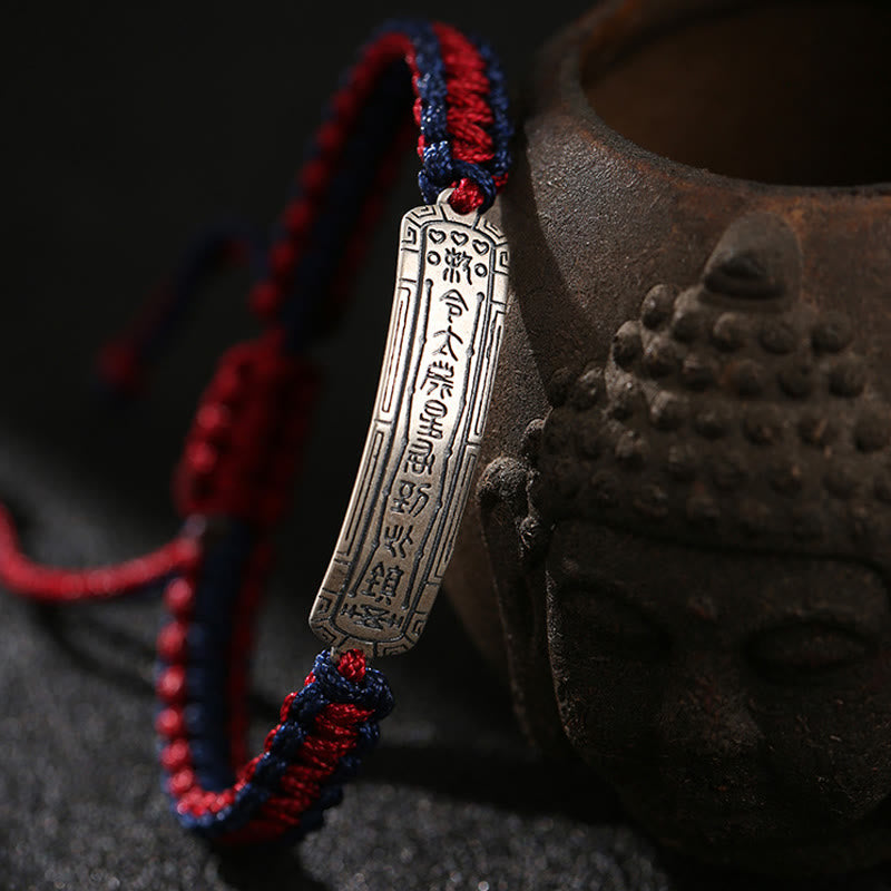 Armband mit Peace-Amulett aus 925er Sterlingsilber mit roter Schnur