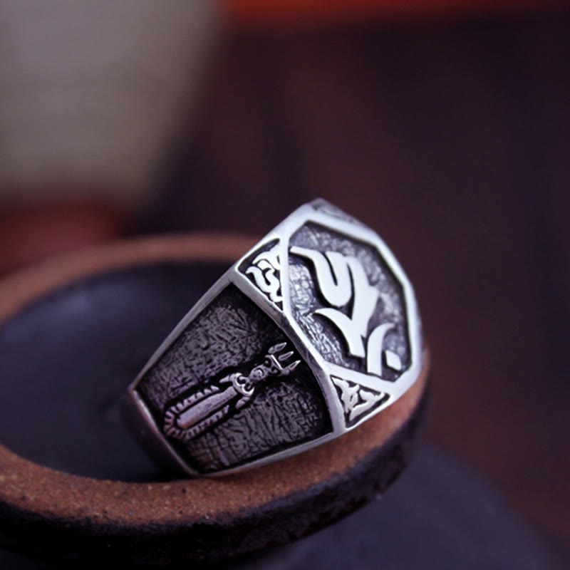 925 Sterling Silber Sanskrit Schutz Spiritueller Ring Verstellbar