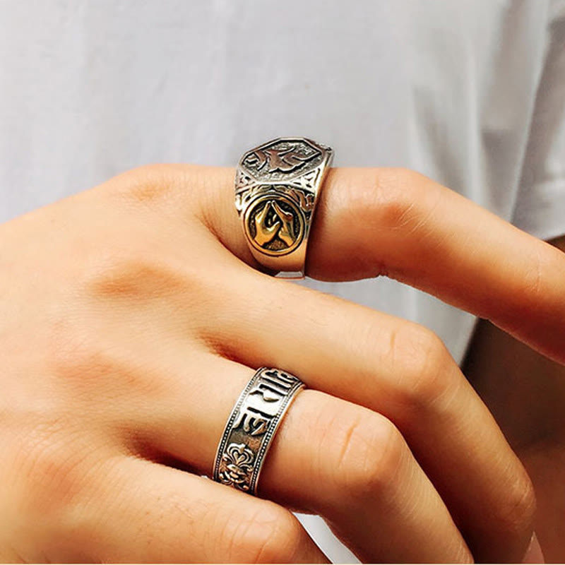 925 Sterling Silber Sanskrit Schutz Spiritueller Ring Verstellbar