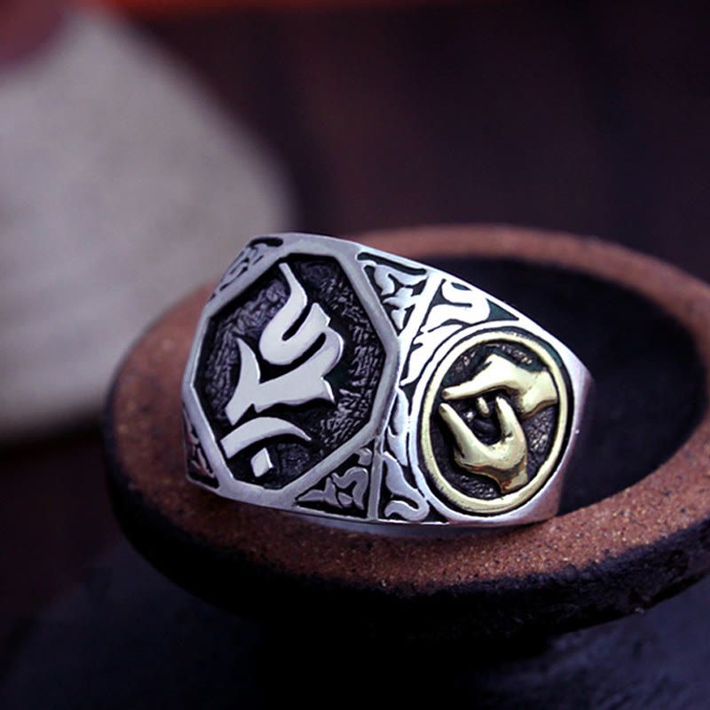925 Sterling Silber Sanskrit Schutz Spiritueller Ring Verstellbar