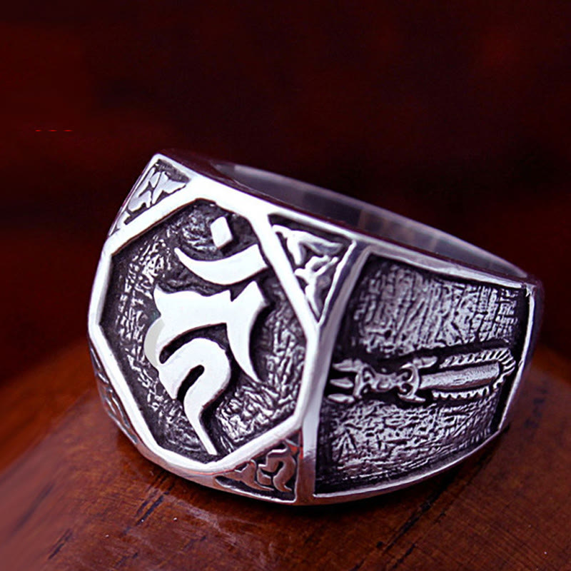 925 Sterling Silber Sanskrit Schutz Spiritueller Ring Verstellbar