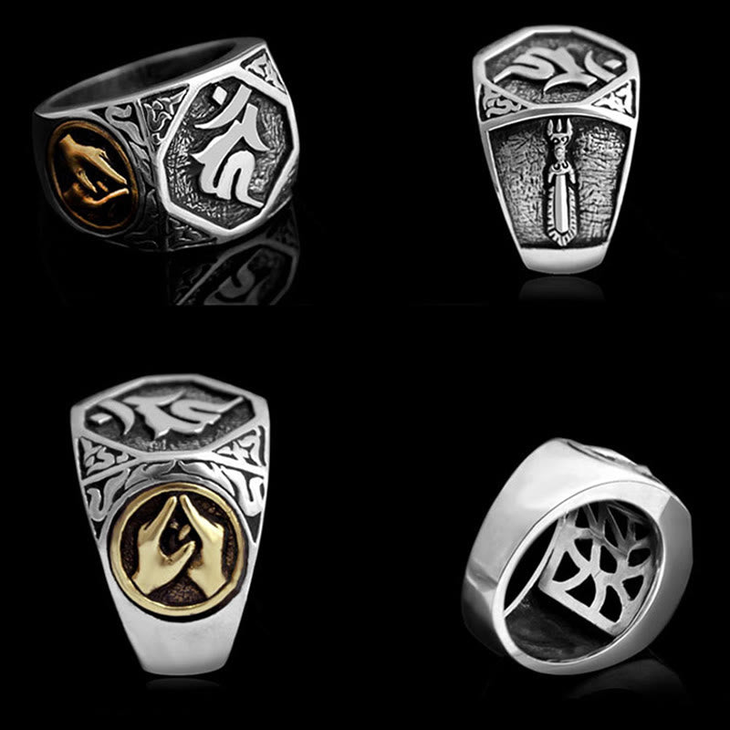 925 Sterling Silber Sanskrit Schutz Spiritueller Ring Verstellbar