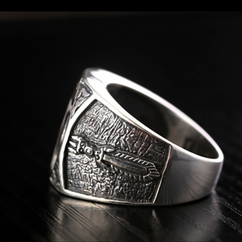 925 Sterling Silber Sanskrit Schutz Spiritueller Ring Verstellbar