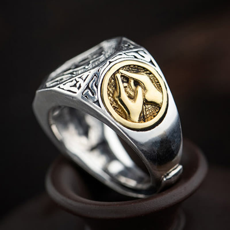 925 Sterling Silber Sanskrit Schutz Spiritueller Ring Verstellbar