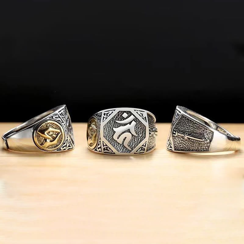 925 Sterling Silber Sanskrit Schutz Spiritueller Ring Verstellbar