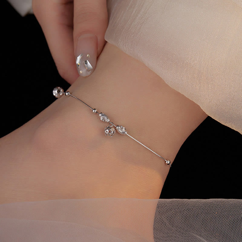 925 Sterling Silber Einfaches Perlen-Fußkettchen