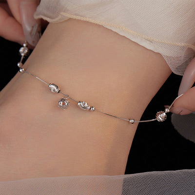 925 Sterling Silber Einfaches Perlen-Fußkettchen