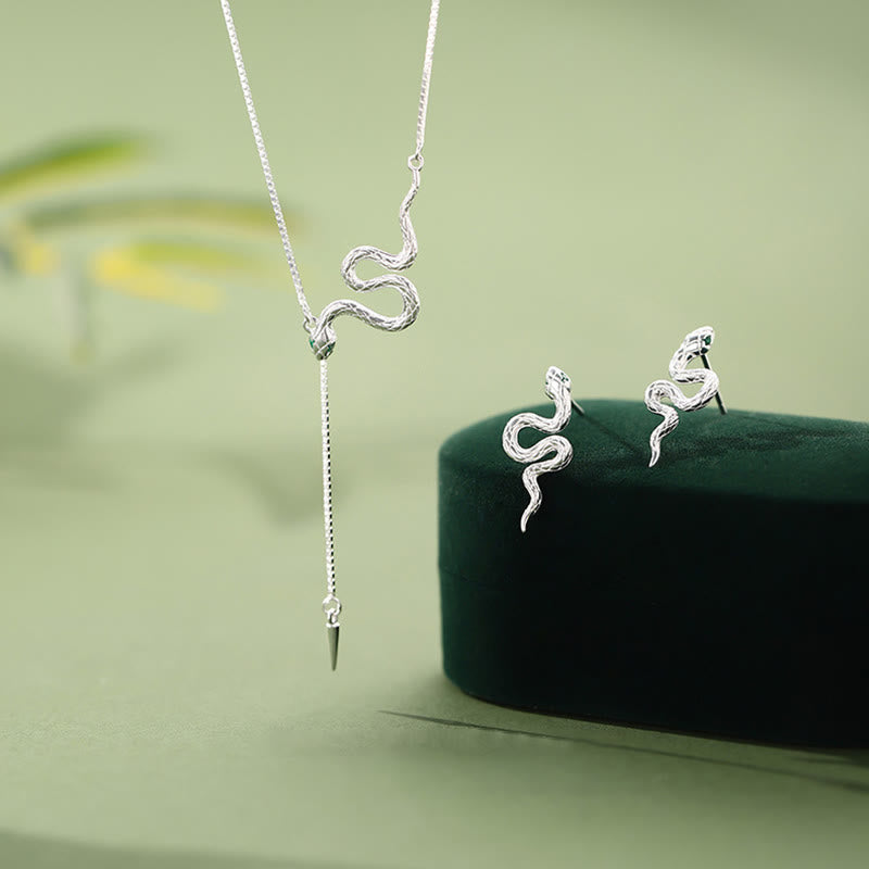 925 Sterling Silber Schlange Balance Halskette Anhänger Ohrringe Set