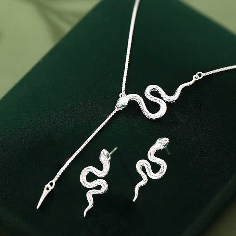 925 Sterling Silber Schlange Balance Halskette Anhänger Ohrringe Set