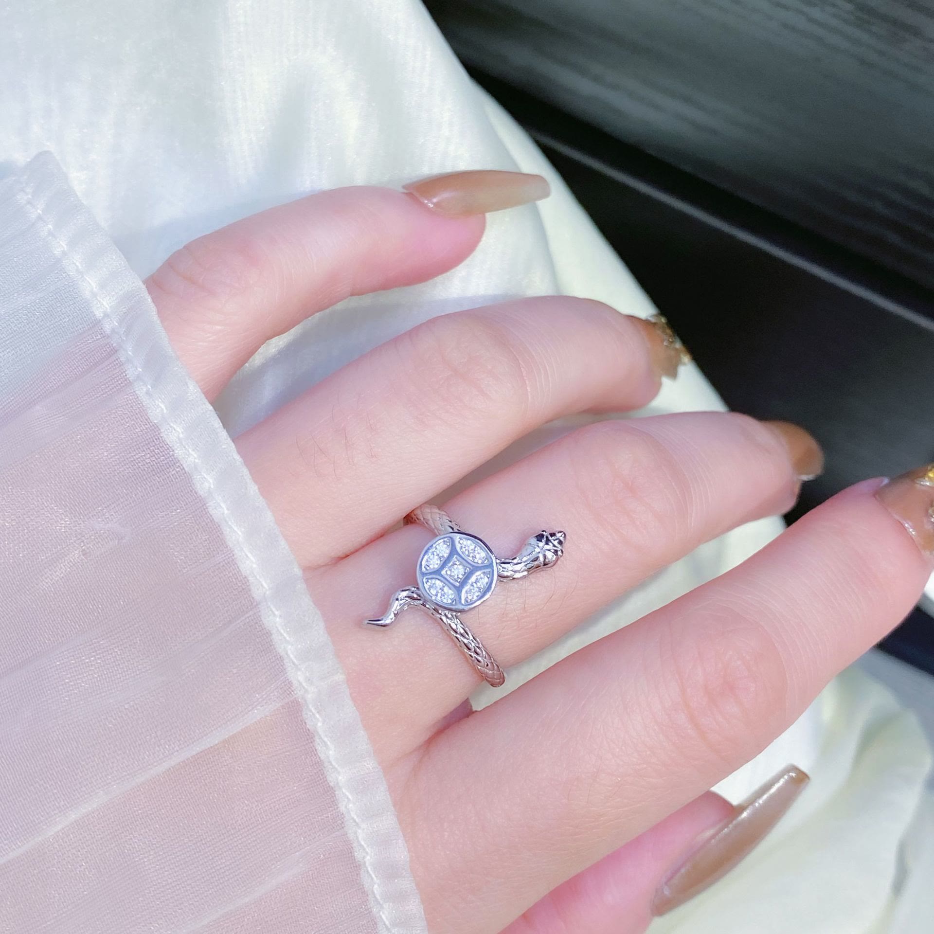 925 Sterling Silber Schlangen-Kupfer-Münzring