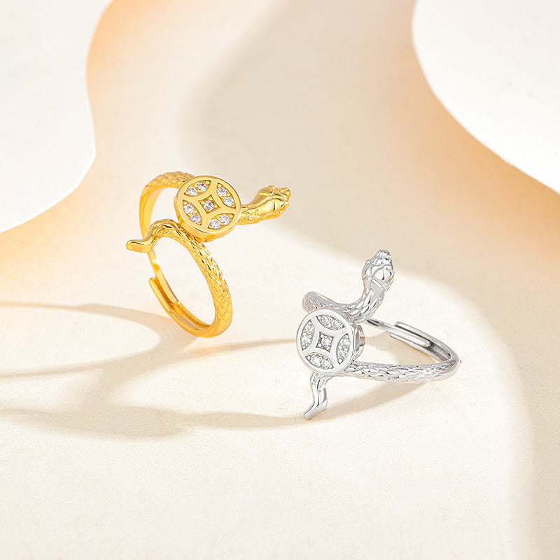 925 Sterling Silber Schlangen-Kupfer-Münzring