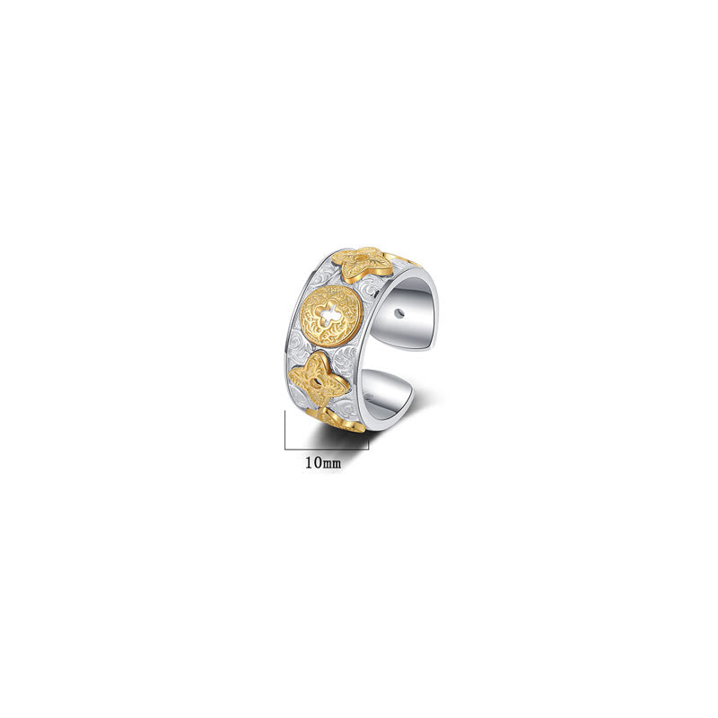 Glücksring aus 925er Sterlingsilber mit Blumendesign aus der Tang-Dynastie
