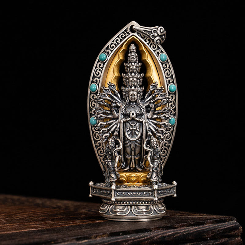 925 Sterling Silber Tausendarmige Guanyin Reichtum Halskette
