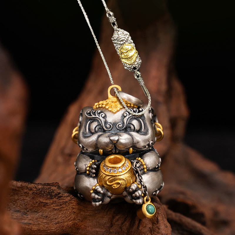 925 Sterling Silber Schatz spuckende Ratte spirituelle Schutz Halskette