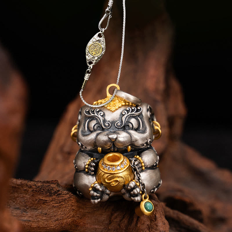 925 Sterling Silber Schatz spuckende Ratte spirituelle Schutz Halskette