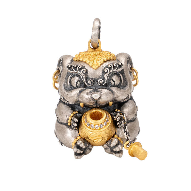 925 Sterling Silber Schatz spuckende Ratte spirituelle Schutz Halskette