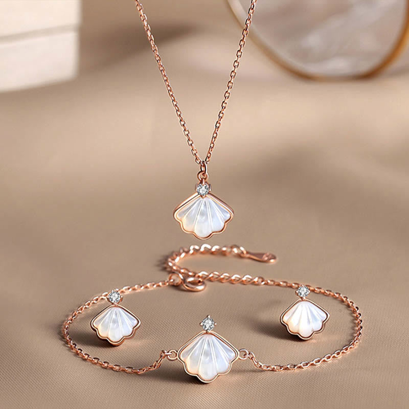 Spirituelles Schmuckset mit Tridacna-Stein aus 925er Sterlingsilber