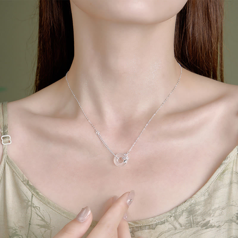 Halskette mit Peace-Schnalle aus 925er Sterlingsilber mit Tulpen-Chalcedon