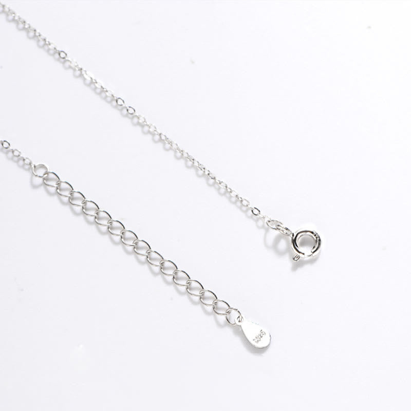 925 Sterling Silber Weißer Achat Fu Charakter Glück Halskette