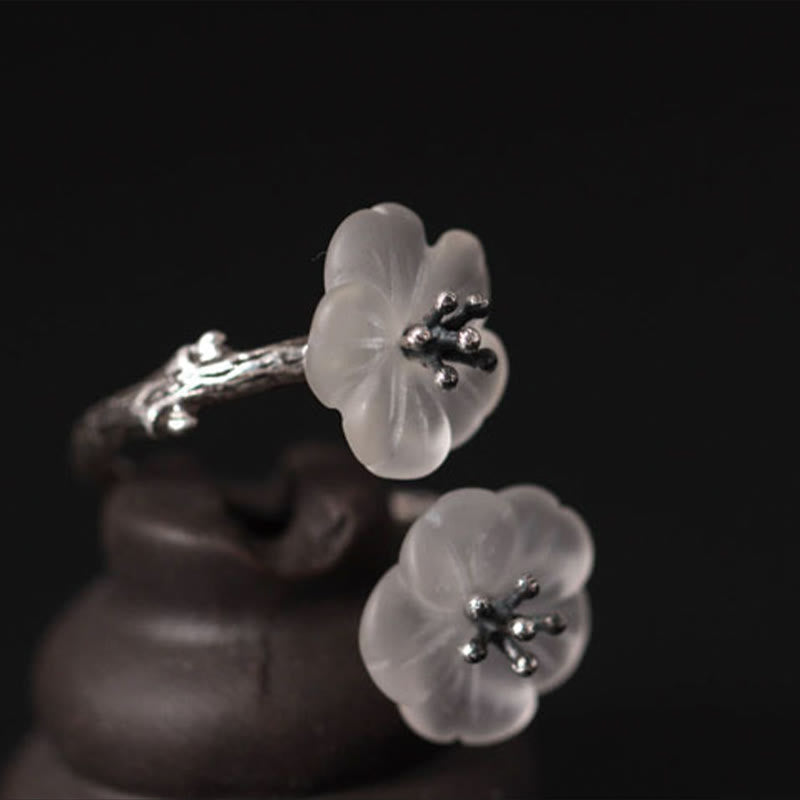 925 Sterling Silber Weißer Kristall Doppelpflaumen-Schutzring