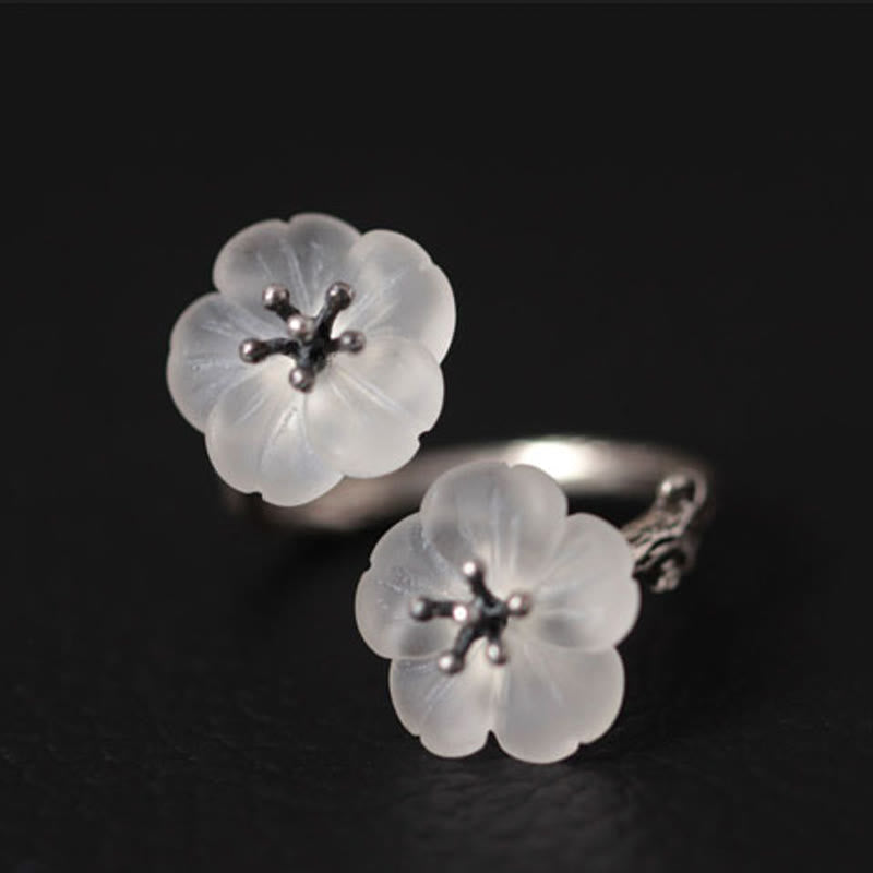 925 Sterling Silber Weißer Kristall Doppelpflaumen-Schutzring