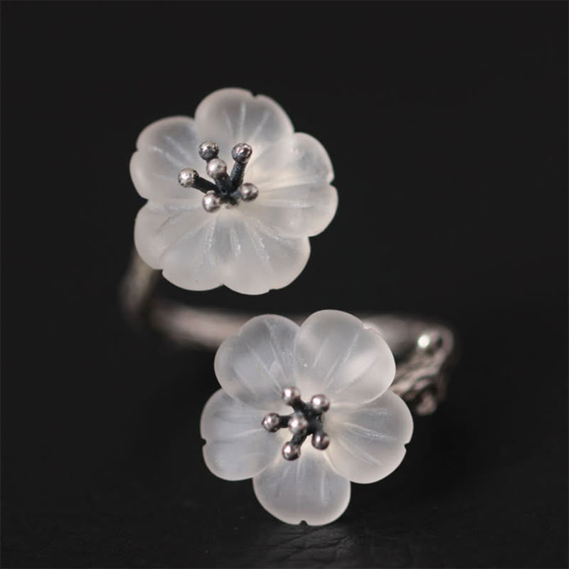 925 Sterling Silber Weißer Kristall Doppelpflaumen-Schutzring
