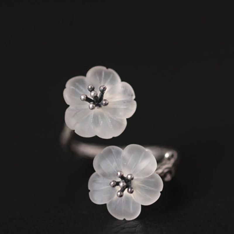 925 Sterling Silber Weißer Kristall Doppelpflaumen-Schutzring