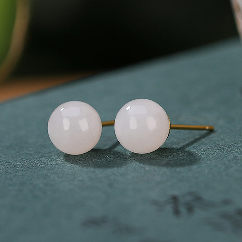 Ohrstecker aus 925er Sterlingsilber mit weißem Jade-Anhänger, 6 mm bis 10 mm