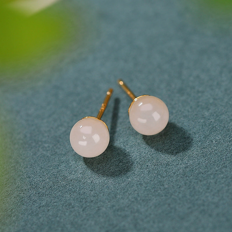Ohrstecker aus 925er Sterlingsilber mit weißem Jade-Anhänger, 6 mm bis 10 mm
