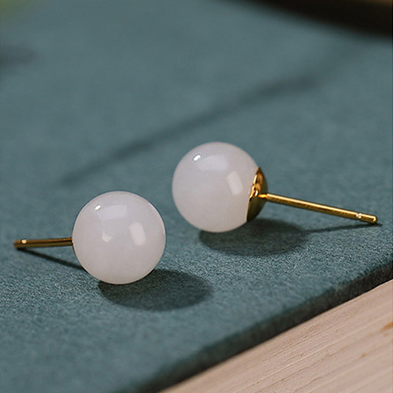 Ohrstecker aus 925er Sterlingsilber mit weißem Jade-Anhänger, 6 mm bis 10 mm