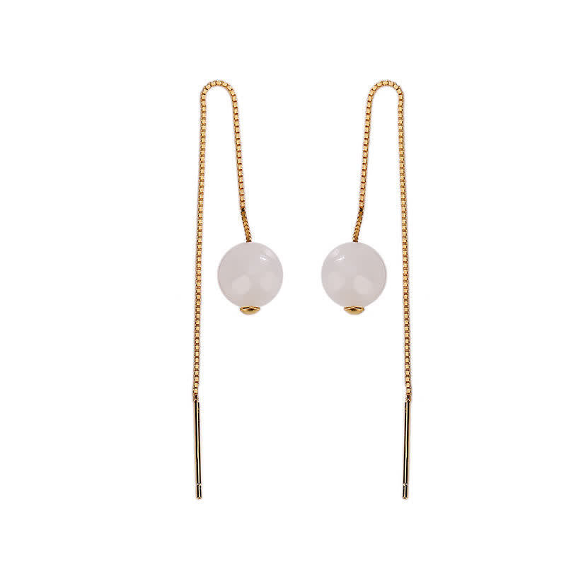 925 Sterling Silber Weiße Jade Glückstropfen Ohrringe