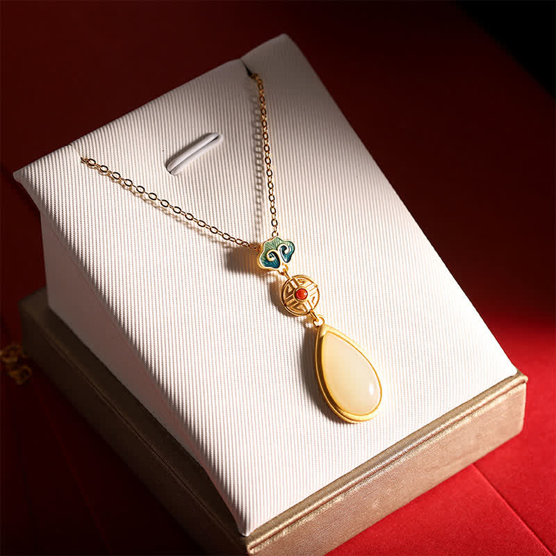 925 Sterling Silber Weiße Jade Wassertropfen Armband Halskette