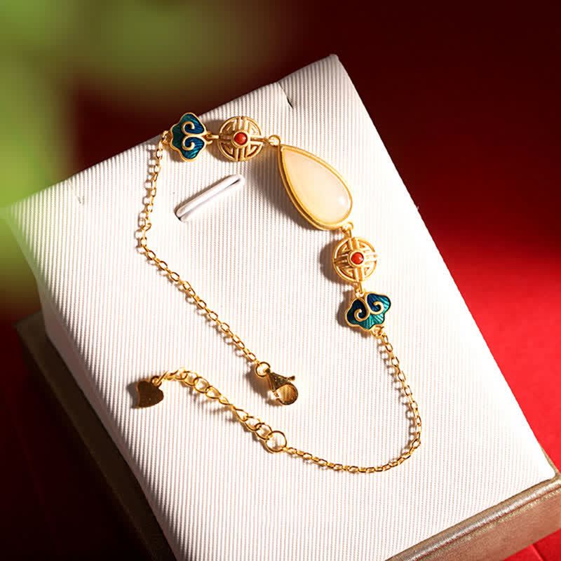 925 Sterling Silber Weiße Jade Wassertropfen Armband Halskette