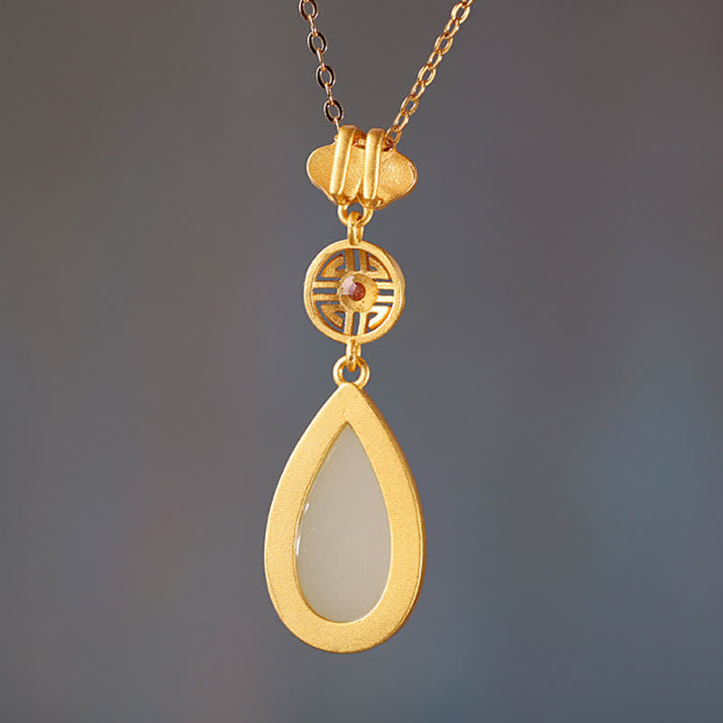 925 Sterling Silber Weiße Jade Wassertropfen Armband Halskette