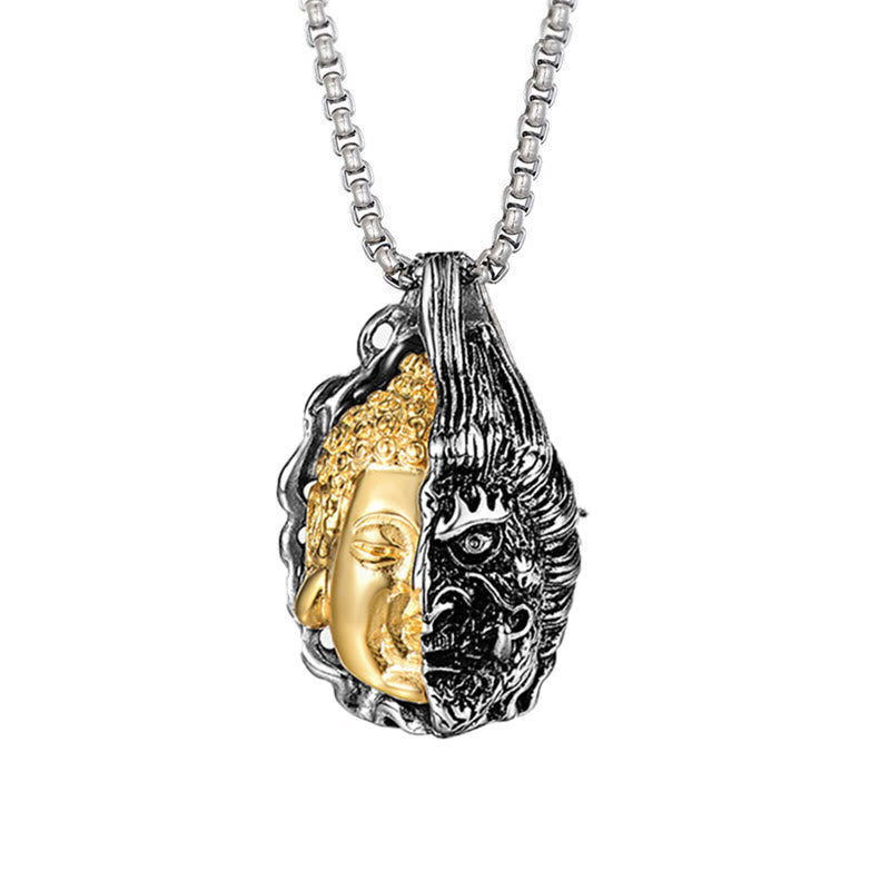 Half Buddha Half Devil Titanium Steel Unisex Necklace