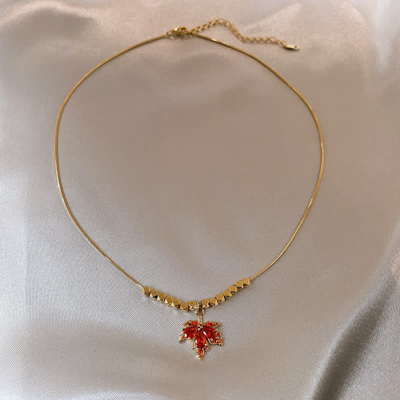 Kupfer Maple Leaf Zirkon Halskette Anhänger Ring Ohrringe für Glück