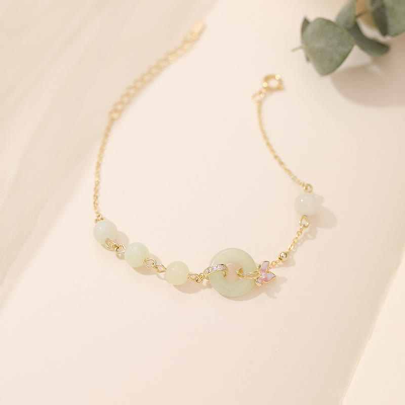 Hetian Jade Peace Buckle Bracelet & Necklace Set - 925 Silver