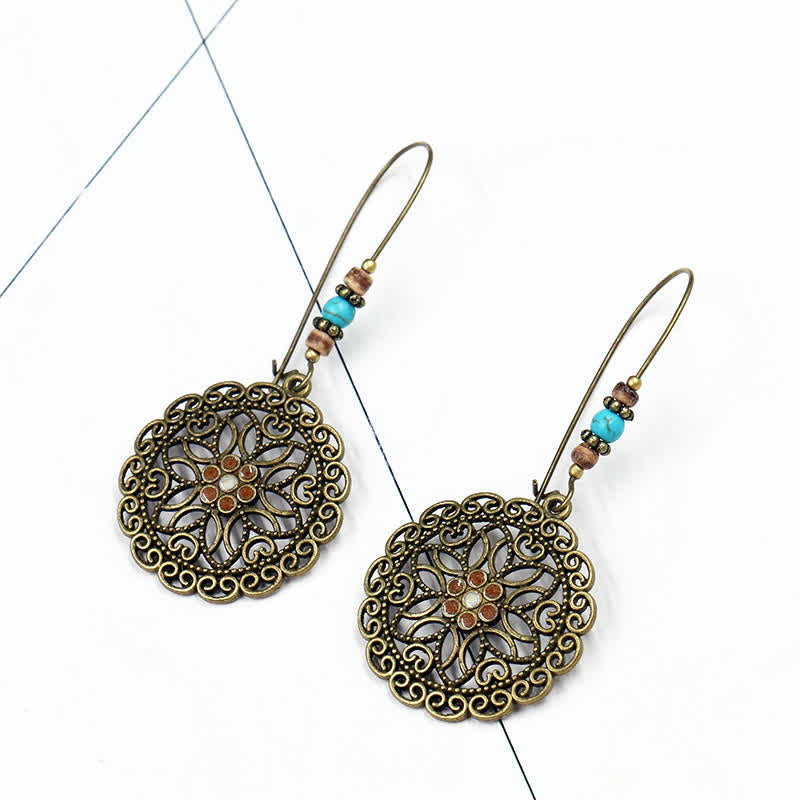 Copper Spiritual Earrings With Flower Design for Luck & Abundance