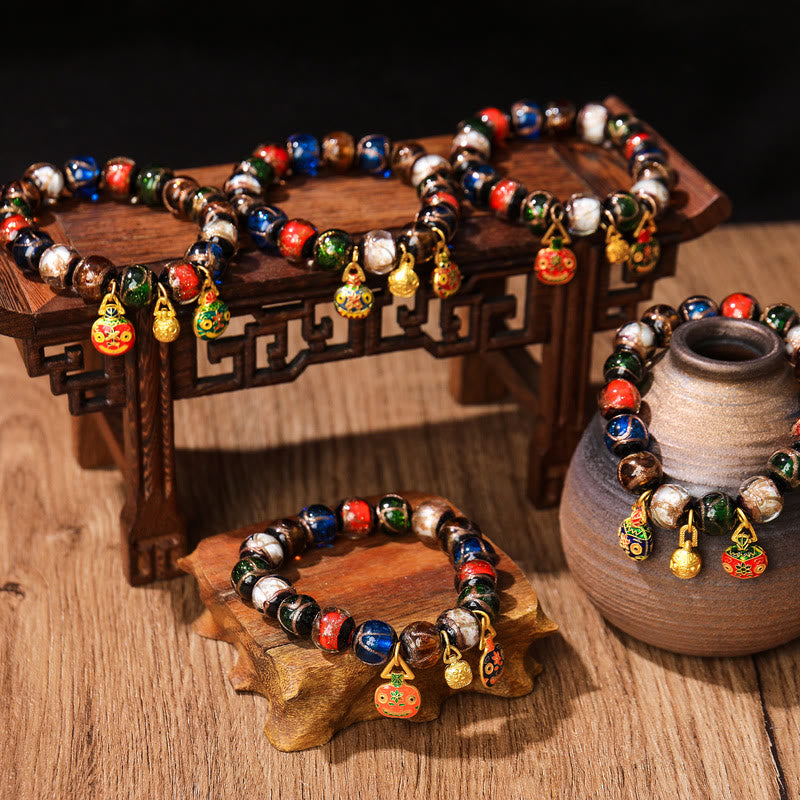Liuli Glass Bead Family Charm Bracelet 10mm - Spiritual Luck Bracelet