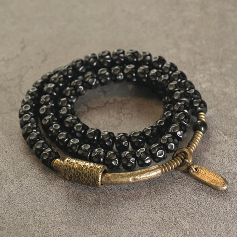 Coconut Shell Copper Spiritual Triple Wrap Bracelet