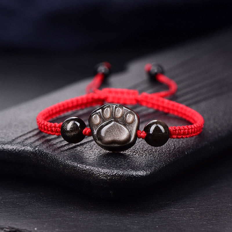 Silver Sheen Obsidian Cat Claw Bracelet for Protection & Balance