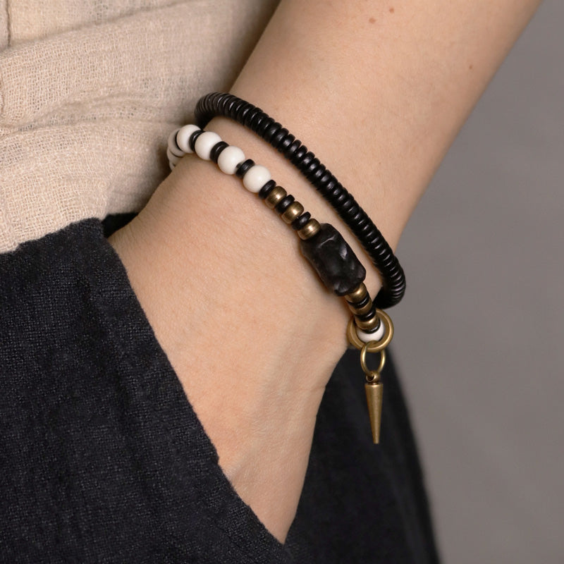 Yak Bone Ebony Wood Copper Strength Spiritual Bracelet - Unisex