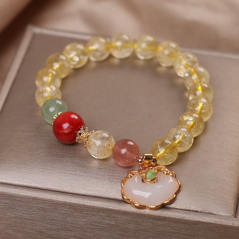 Natural Citrine Protection Charm Bracelet 15-20cm