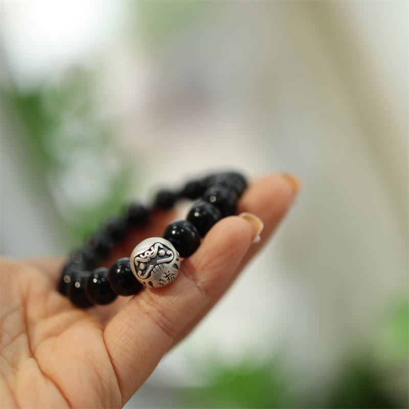 Sterling Silver Black Onyx Protection Spiritual Bracelet