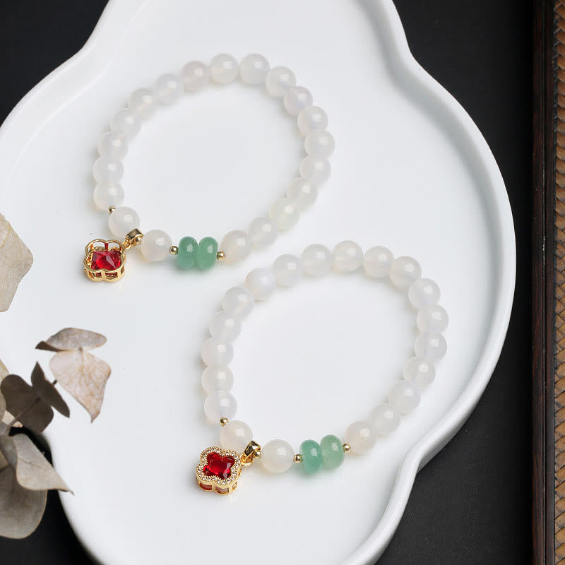 8mm White Red Agate Protection Bracelet Fu Symbol