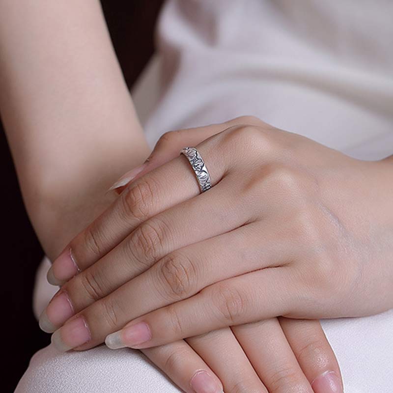 Adjustable 999 Sterling Silver Lotus Flower Enlightenment Ring