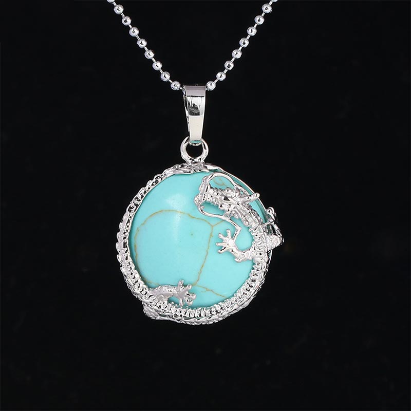 Natural Quartz Crystal Dragon Necklace Healing Energy Pendant