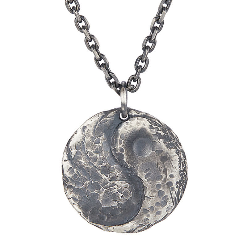 990 Sterling Silver Yin Yang Hammer Texture Harmony Necklace