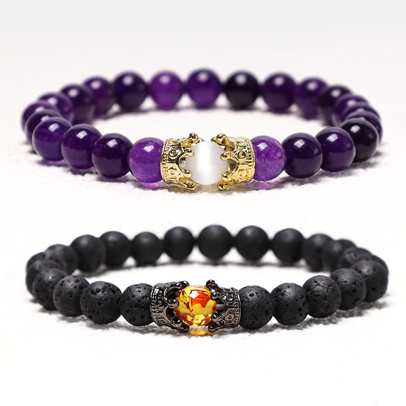 Unisex Natural Stone King and Queen Crown Healing Energy Spiritual Bracelet